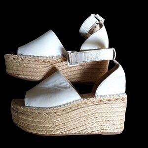 Free People Coastal Platform Wedge Espadrille Sandals. White Boho Leather 8.5